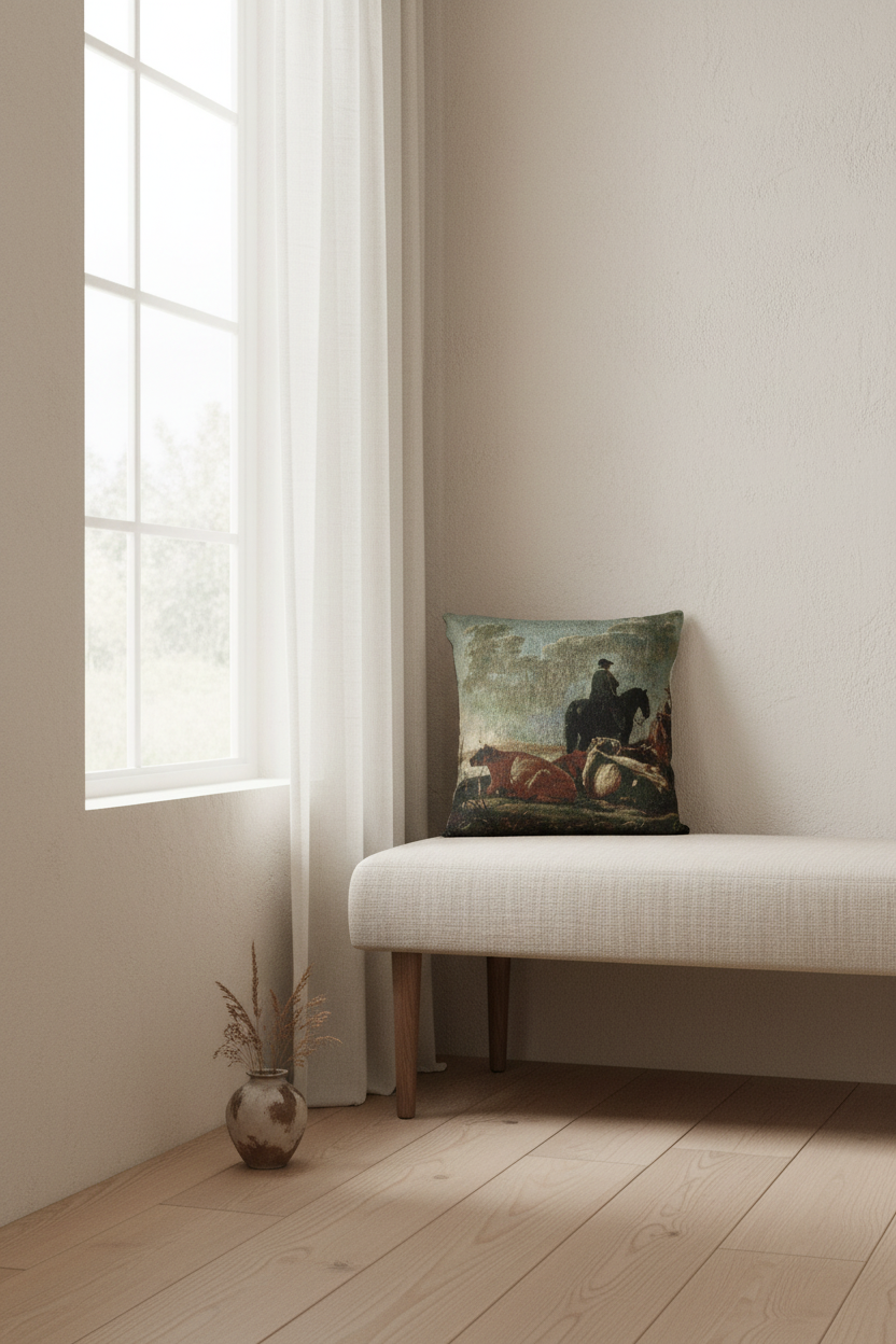 Peasants with Four Cows by the River Merwede — Cuyp Pillow