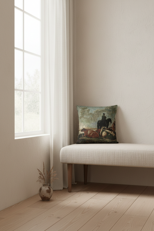 Peasants with Four Cows by the River Merwede — Cuyp Pillow