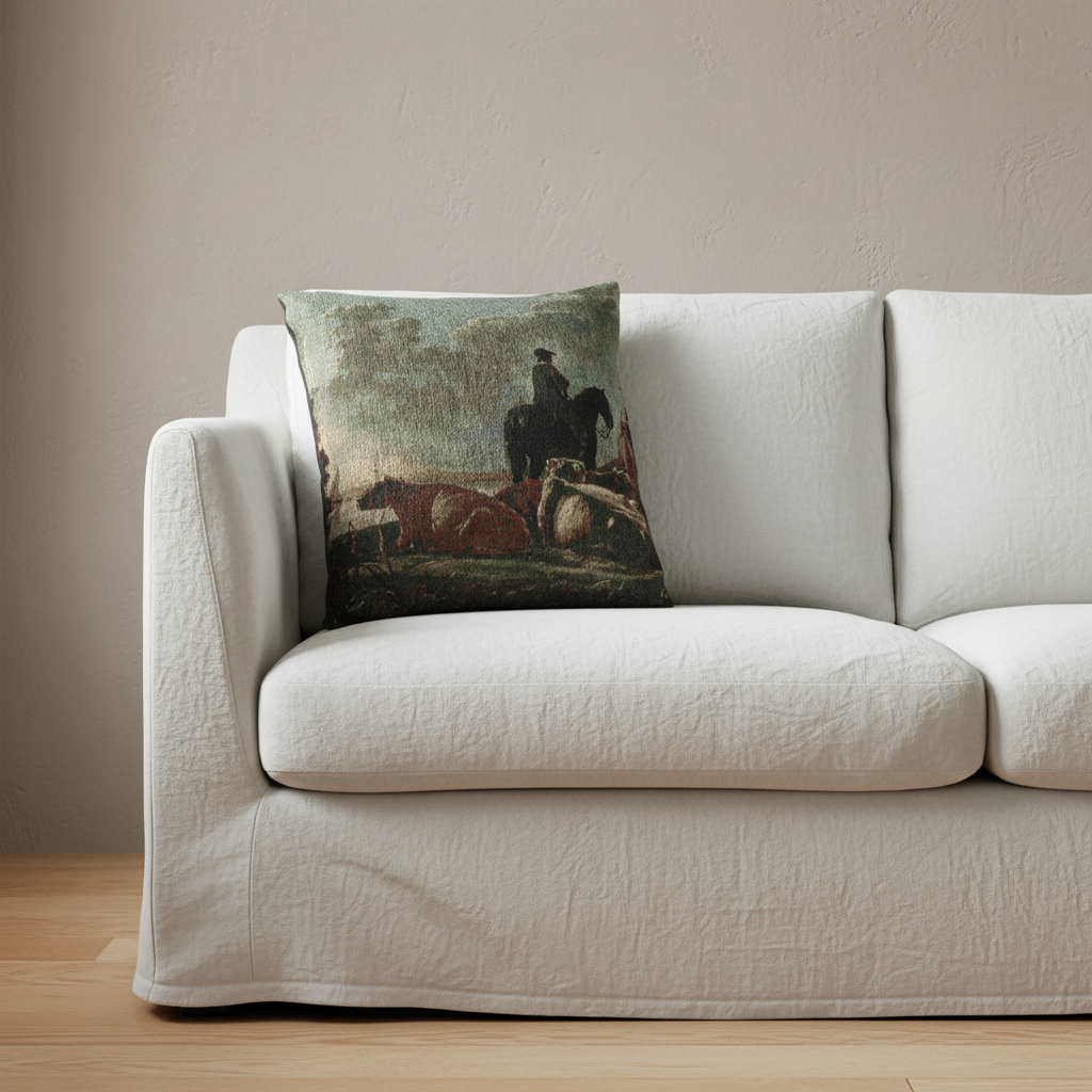 Peasants with Four Cows by the River Merwede — Cuyp Pillow