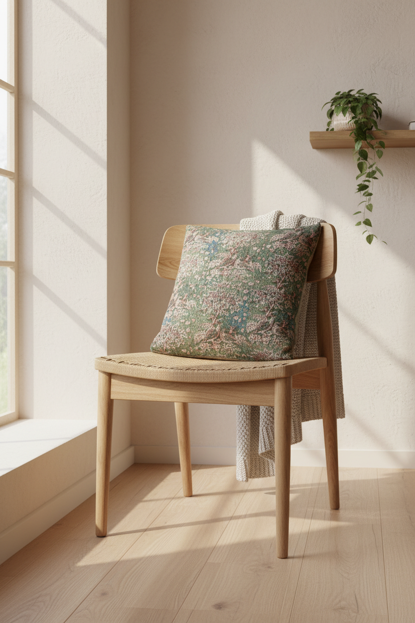 Plum Trees and Pheasants Furnishing Fabric Pillow