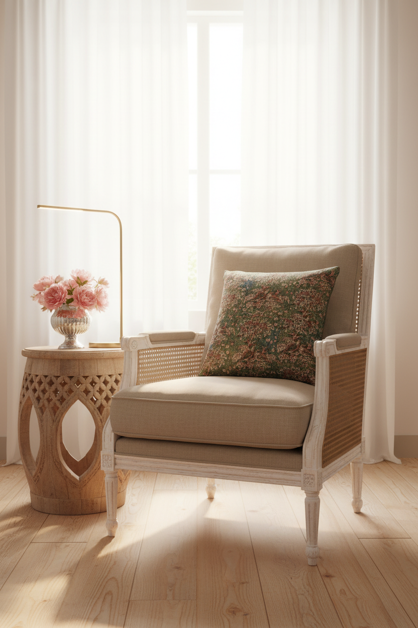 Plum Trees and Pheasants Furnishing Fabric Pillow