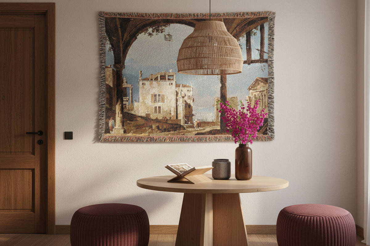 Portico with a Lantern (follower of Canaletto) Tapestry Blanket