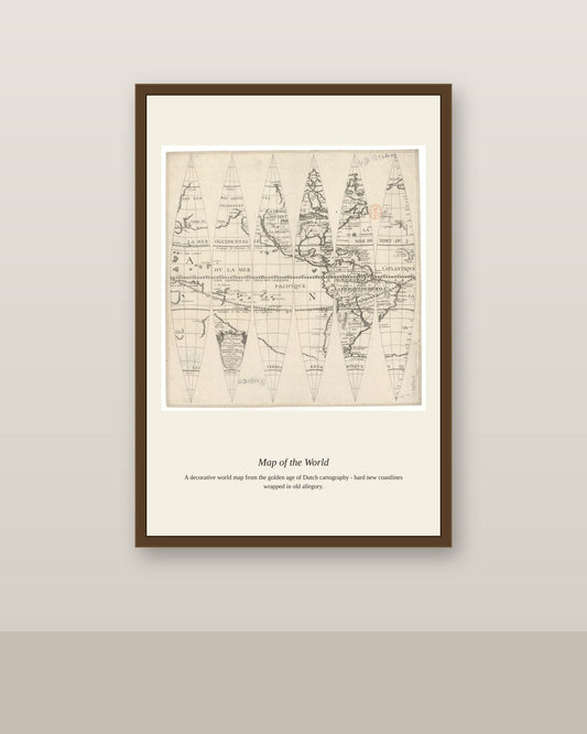 Portrait du Globe Terraquee Par Pierre Courtin (2) antique art print shown framed on a wall in a styled room