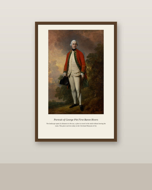 Portrait of George Pitt First Baron Rivers antique portrait print shown framed on a wall in a styled room