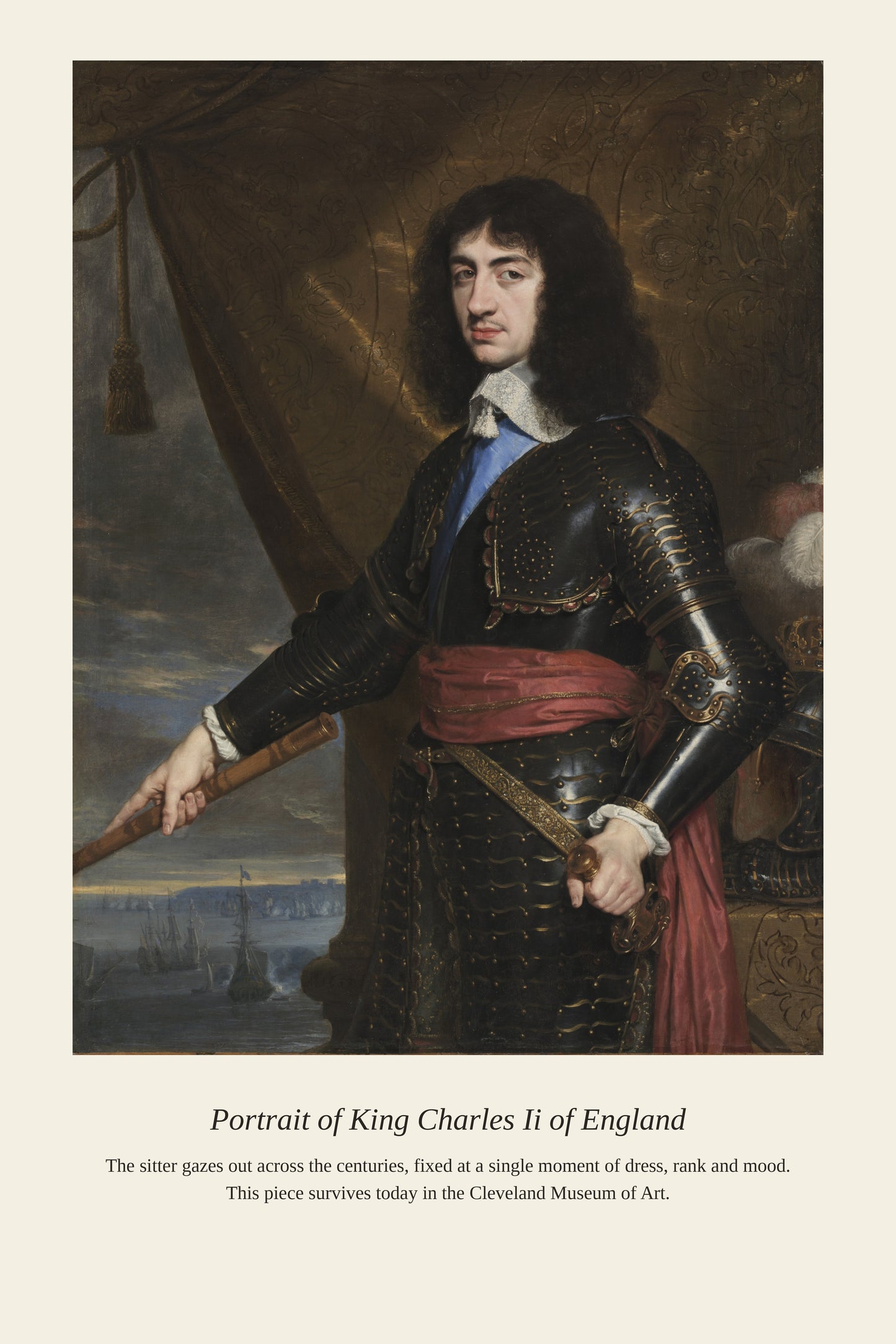 Portrait of King Charles Ii of England - Antique Portrait Print