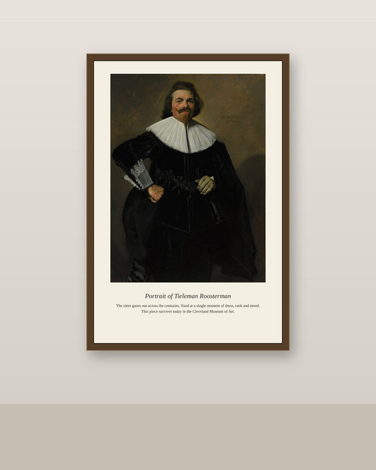 Portrait of Tieleman Roosterman antique natural history print shown framed on a wall in a styled room