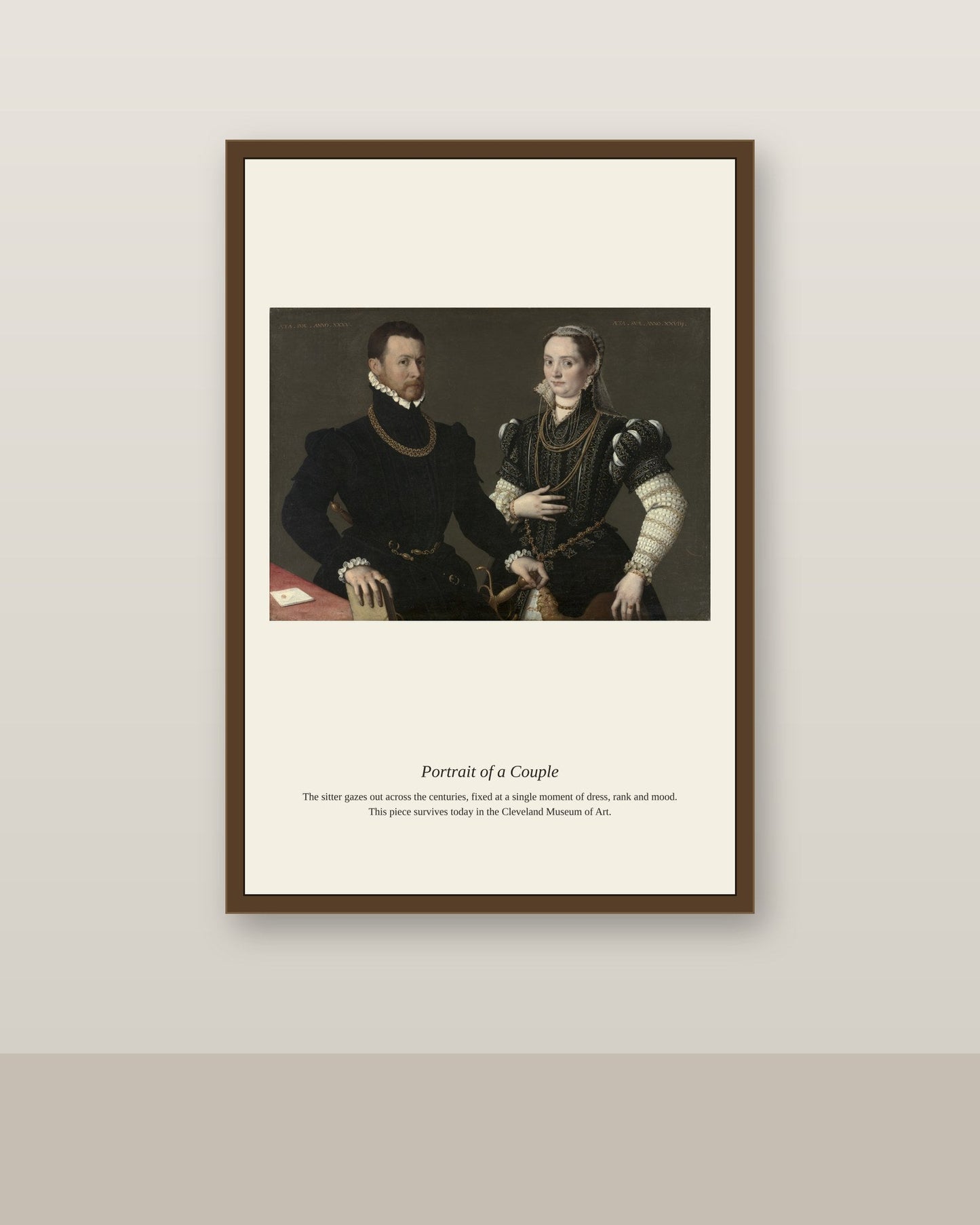 Portrait of a Couple antique portrait print shown framed on a wall in a styled room