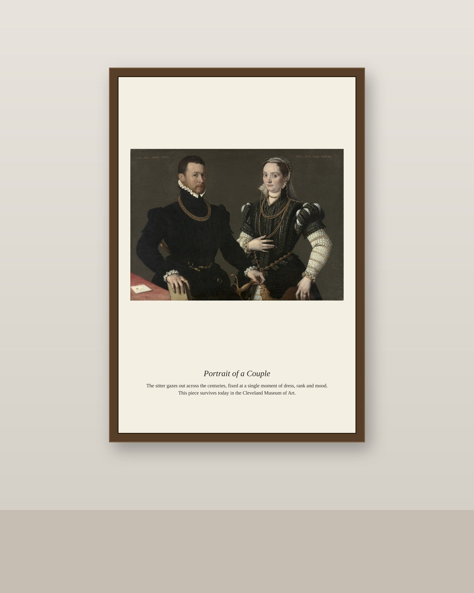 Portrait of a Couple antique portrait print shown framed on a wall in a styled room