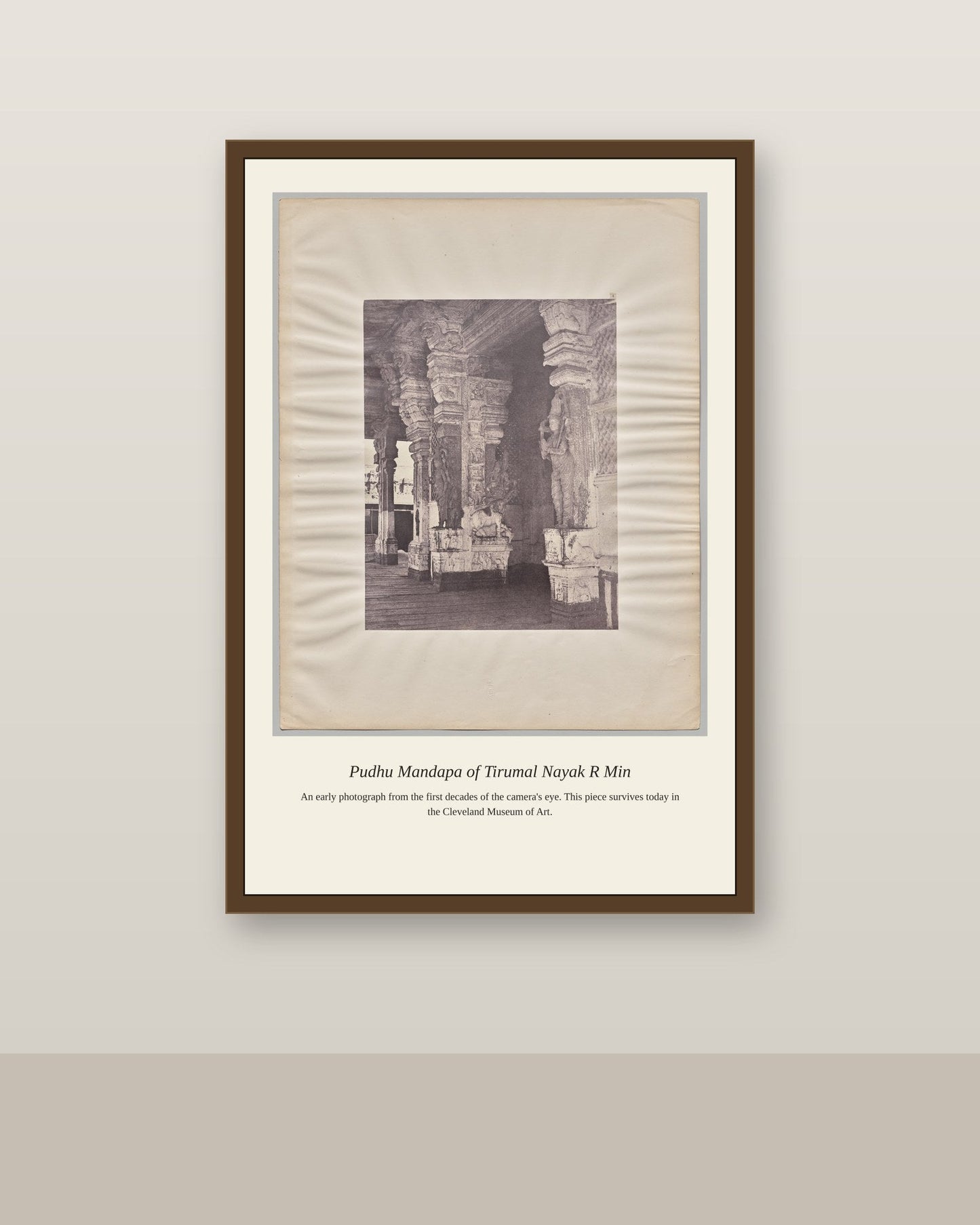 Pudhu Mandapa of Tirumal Nayak R Min antique photograph print shown framed on a wall in a styled room