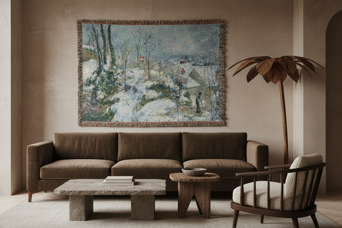 Rabbit Warren at Pontoise, Snow — Pissarro Tapestry Blanket