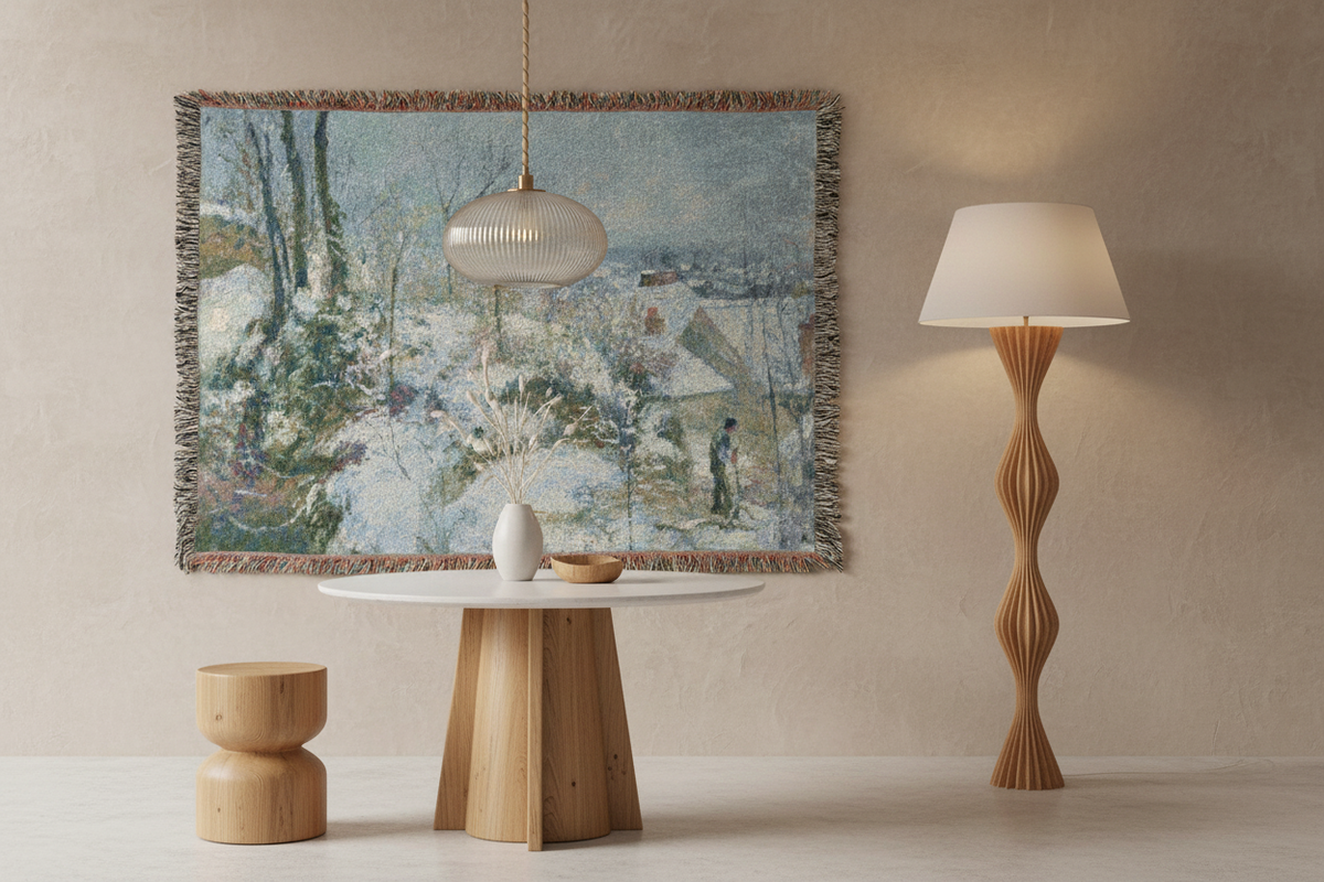 Rabbit Warren at Pontoise, Snow — Pissarro Tapestry Blanket