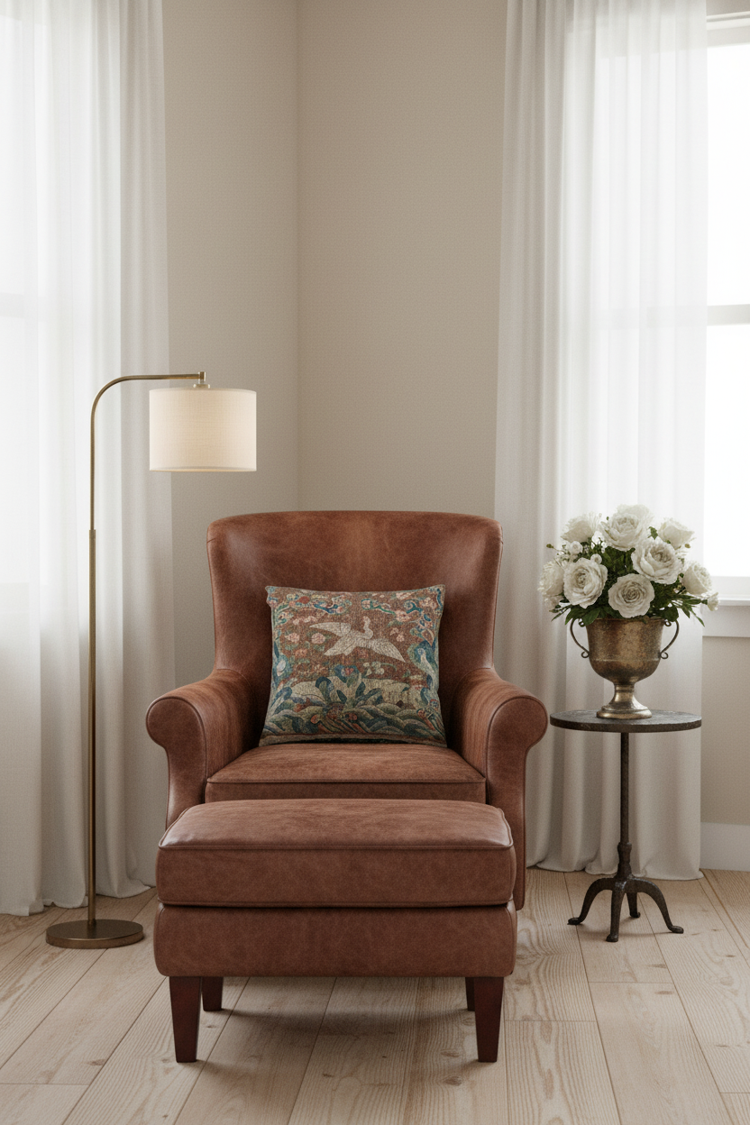 Rank Badge with Bird and Flower Motifs Pillow