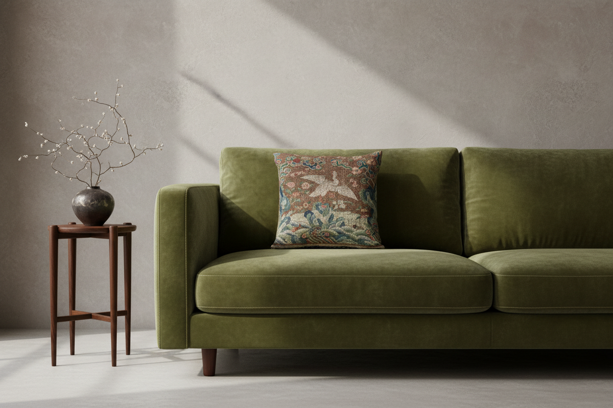 Rank Badge with Bird and Flower Motifs Pillow