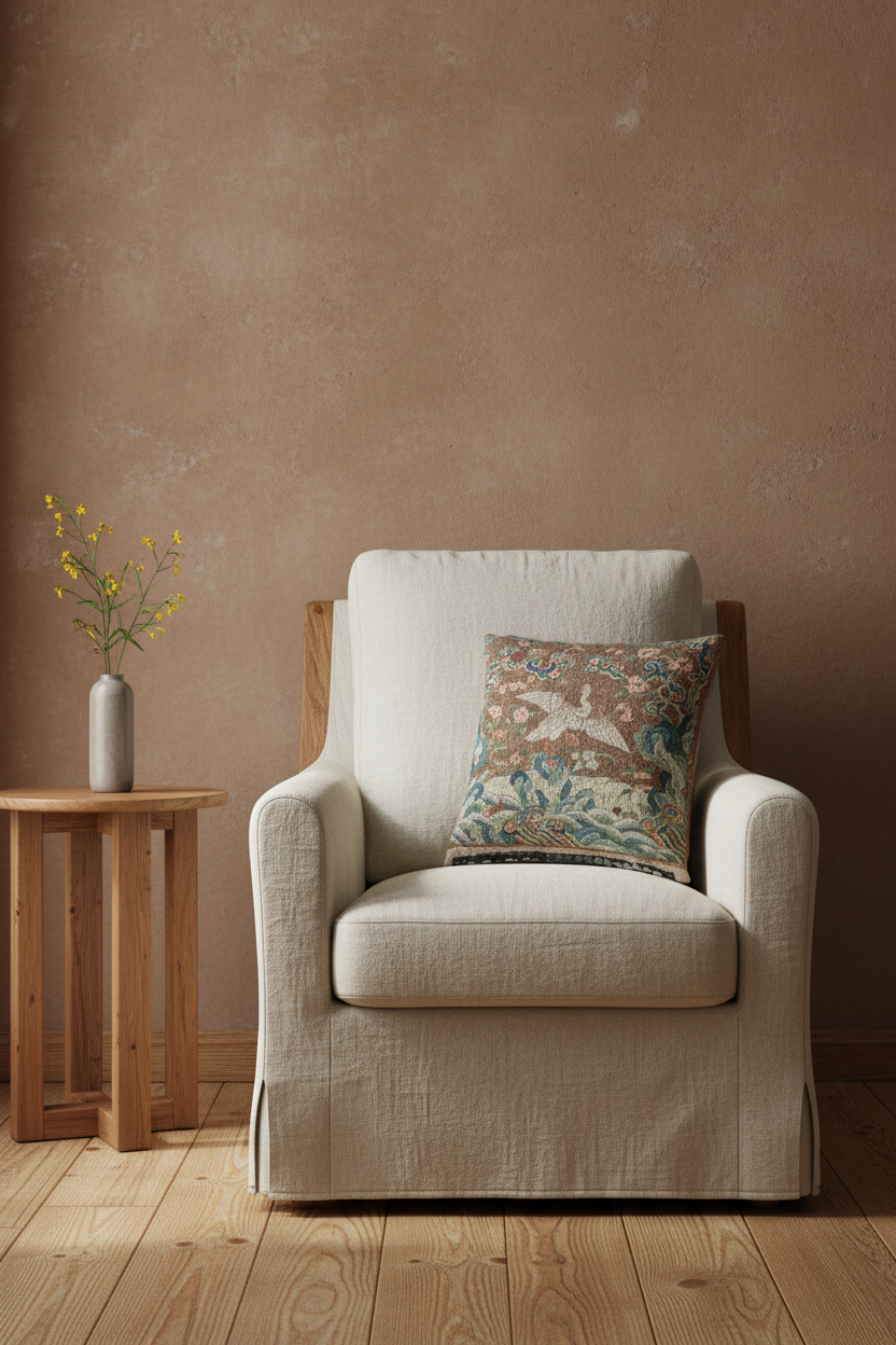 Rank Badge with Bird and Flower Motifs Pillow