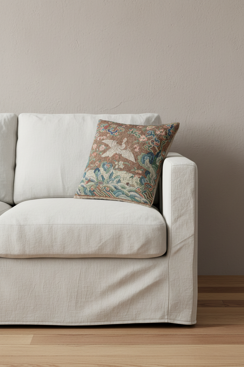 Rank Badge with Bird and Flower Motifs Pillow