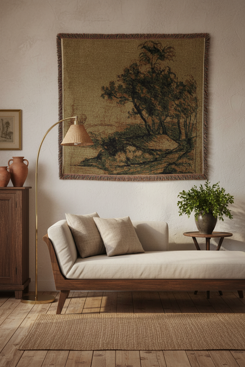 River Bank with Trees — Constable Tapestry Blanket