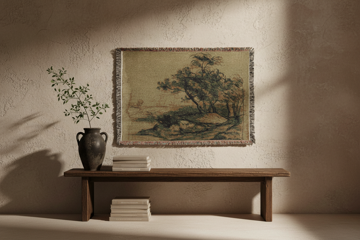 River Bank with Trees — Constable Tapestry Blanket