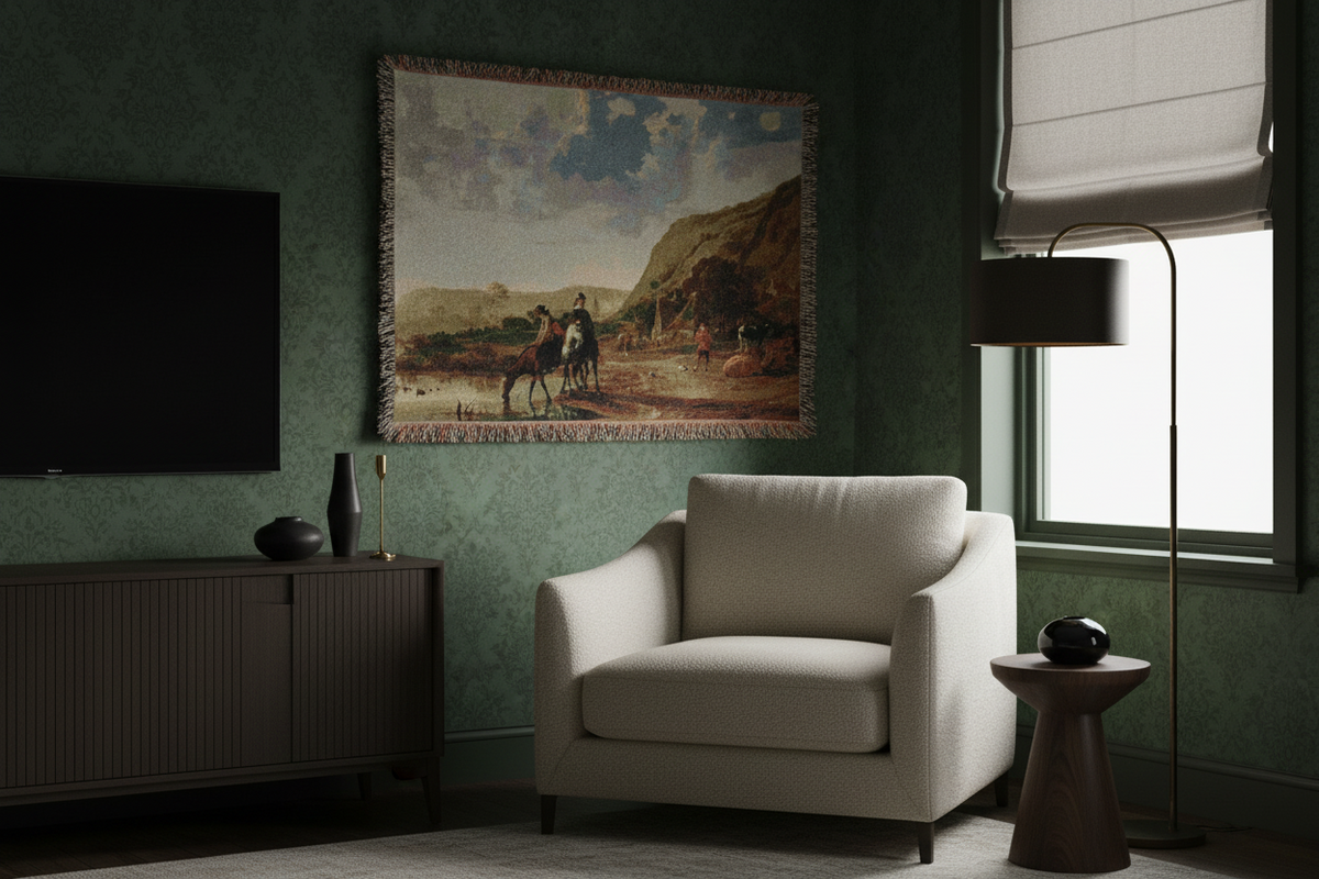 River Landscape with Horsemen — Cuyp Tapestry Blanket
