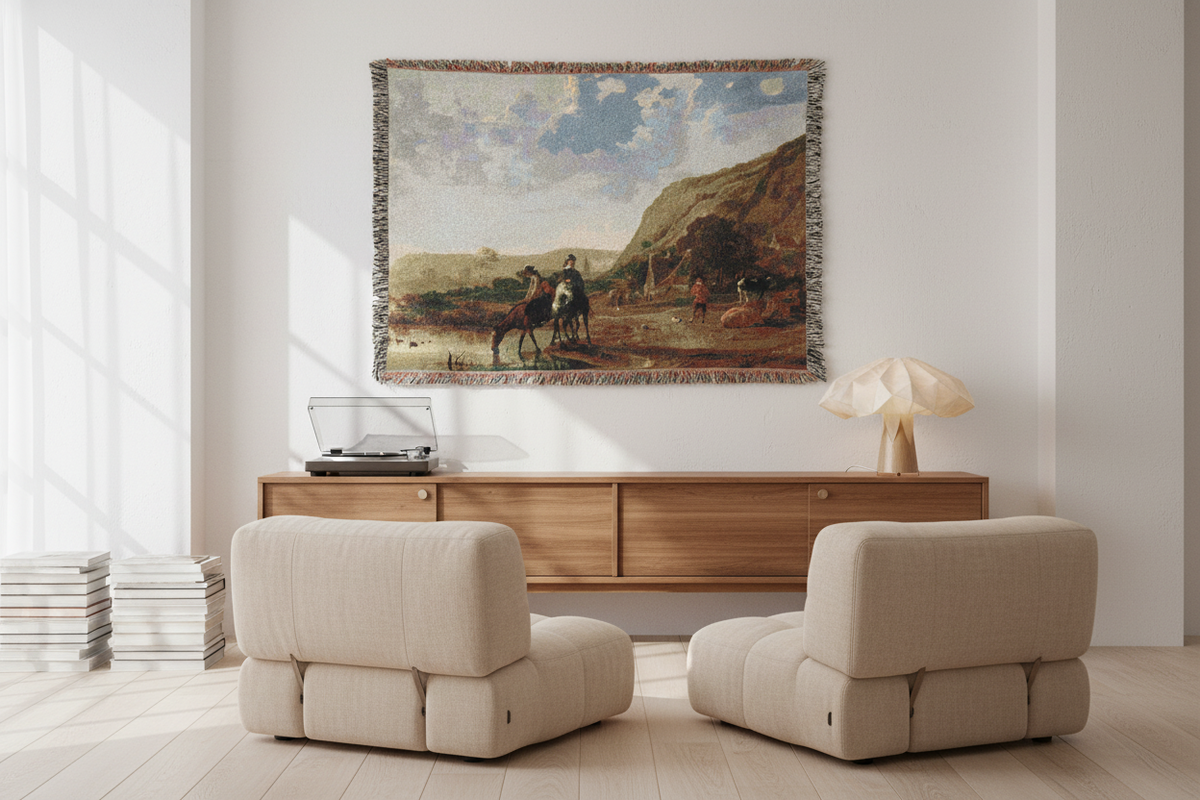River Landscape with Horsemen — Cuyp Tapestry Blanket