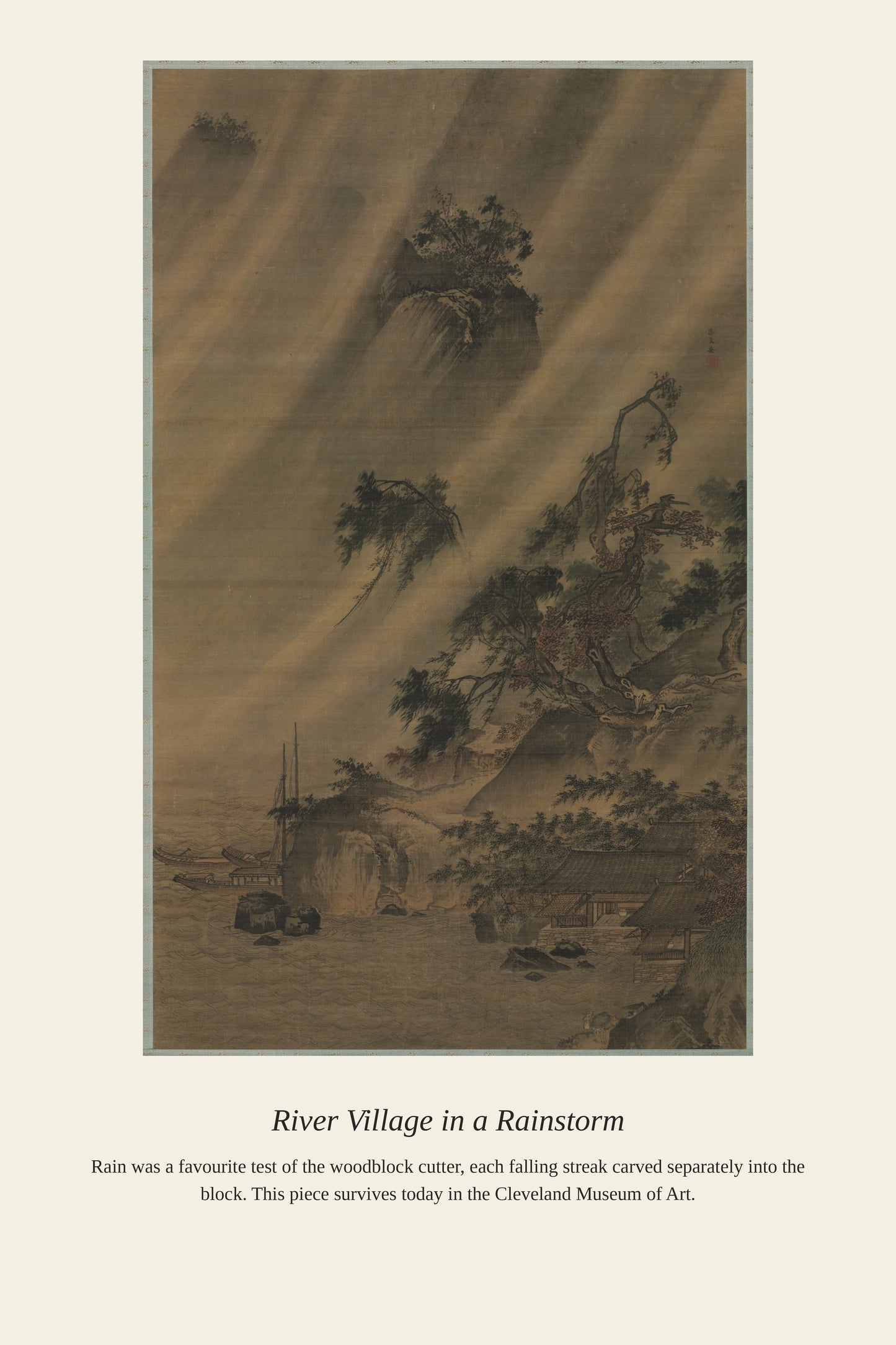 River Village in a Rainstorm - Antique Map Print