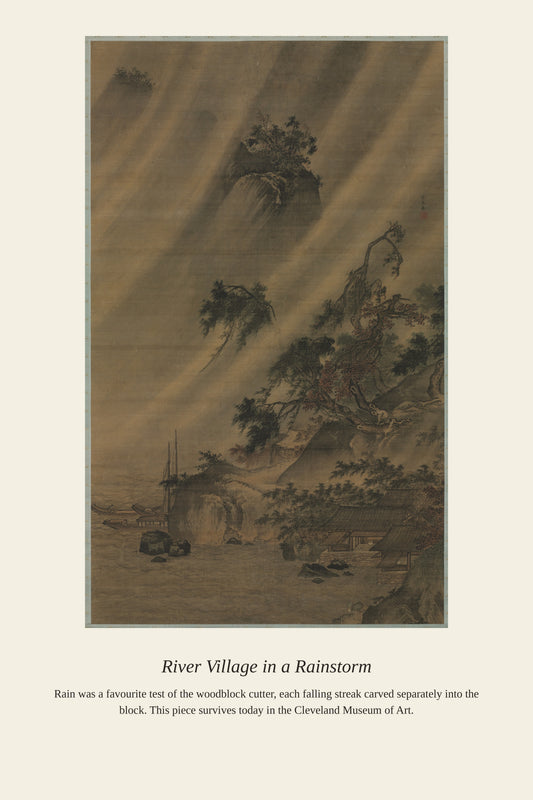 River Village in a Rainstorm - Antique Map Print