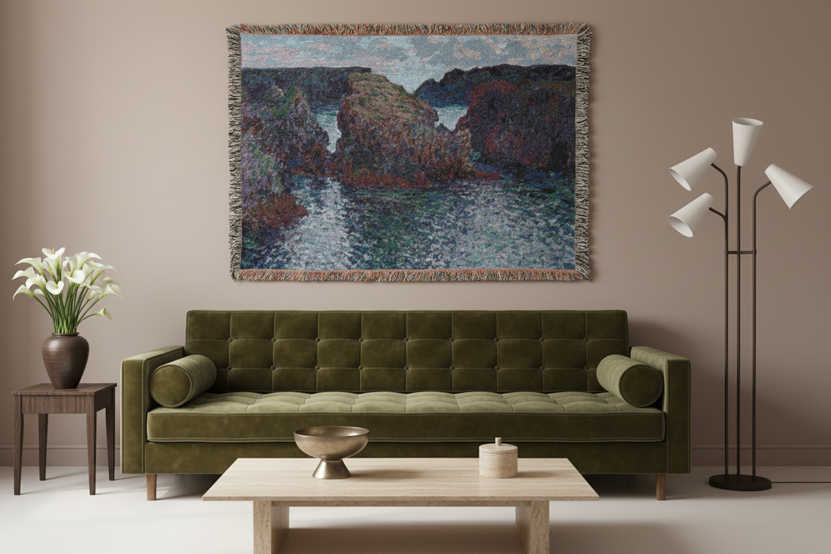 Rocks at Port-Goulphar, Belle-Île — Monet Tapestry Blanket