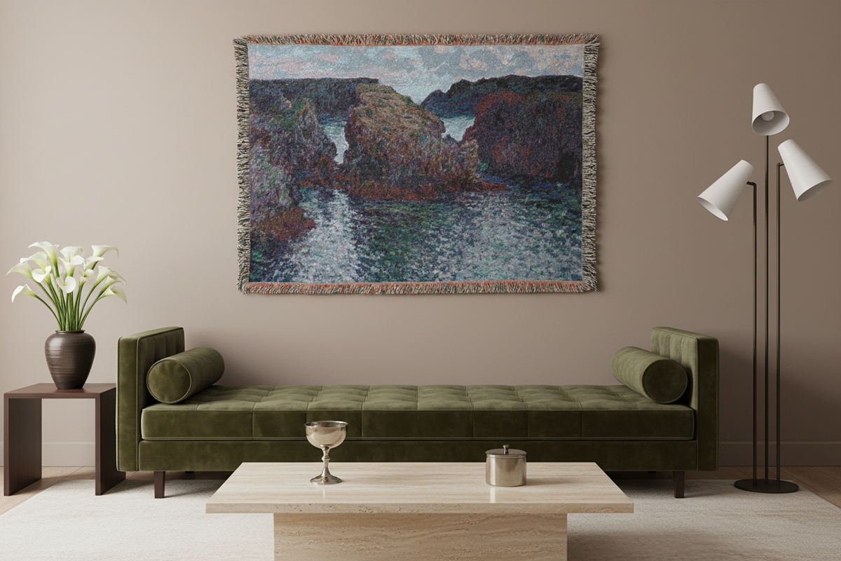 Rocks at Port-Goulphar, Belle-Île — Monet Tapestry Blanket