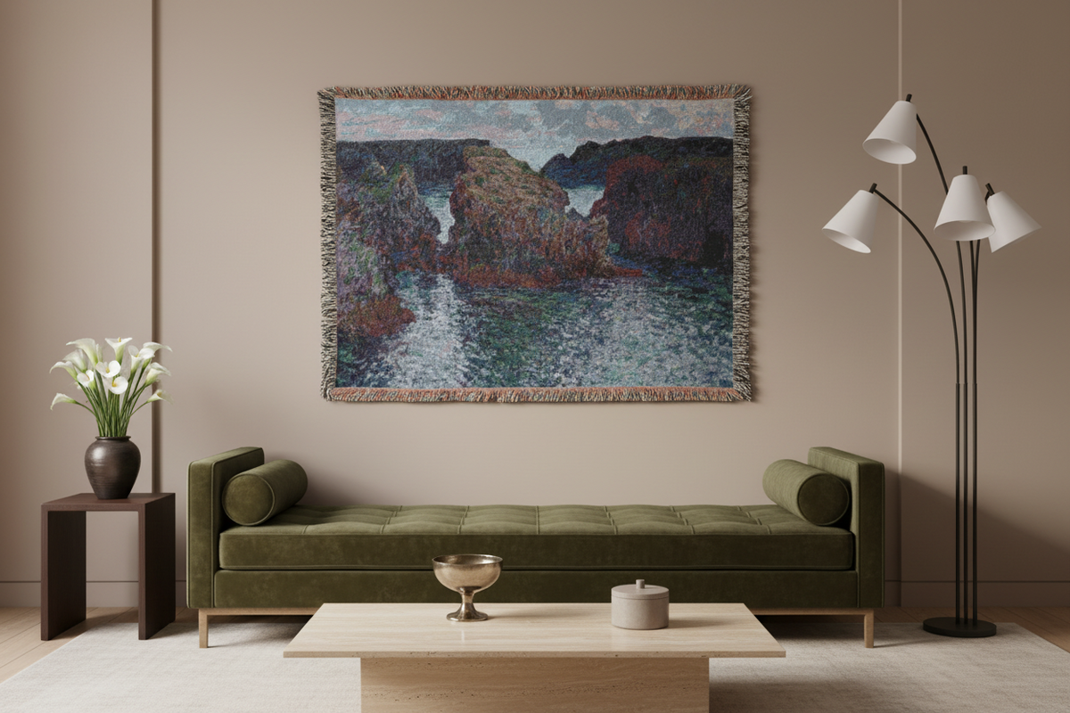 Rocks at Port-Goulphar, Belle-Île — Monet Tapestry Blanket