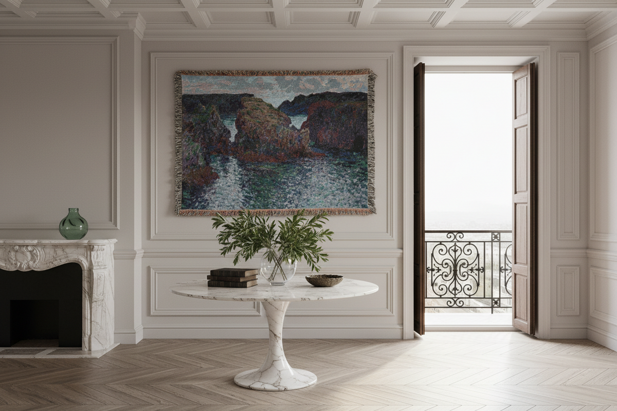Rocks at Port-Goulphar, Belle-Île — Monet Tapestry Blanket