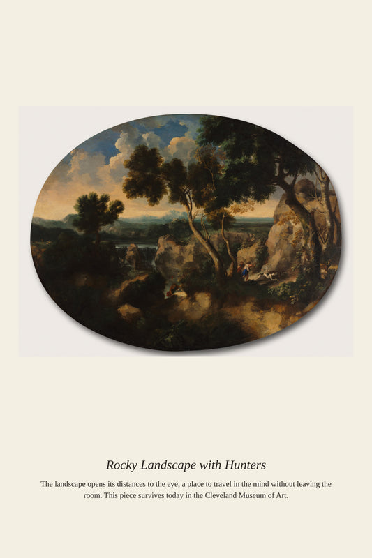 Rocky Landscape with Hunters - Antique Landscape Print