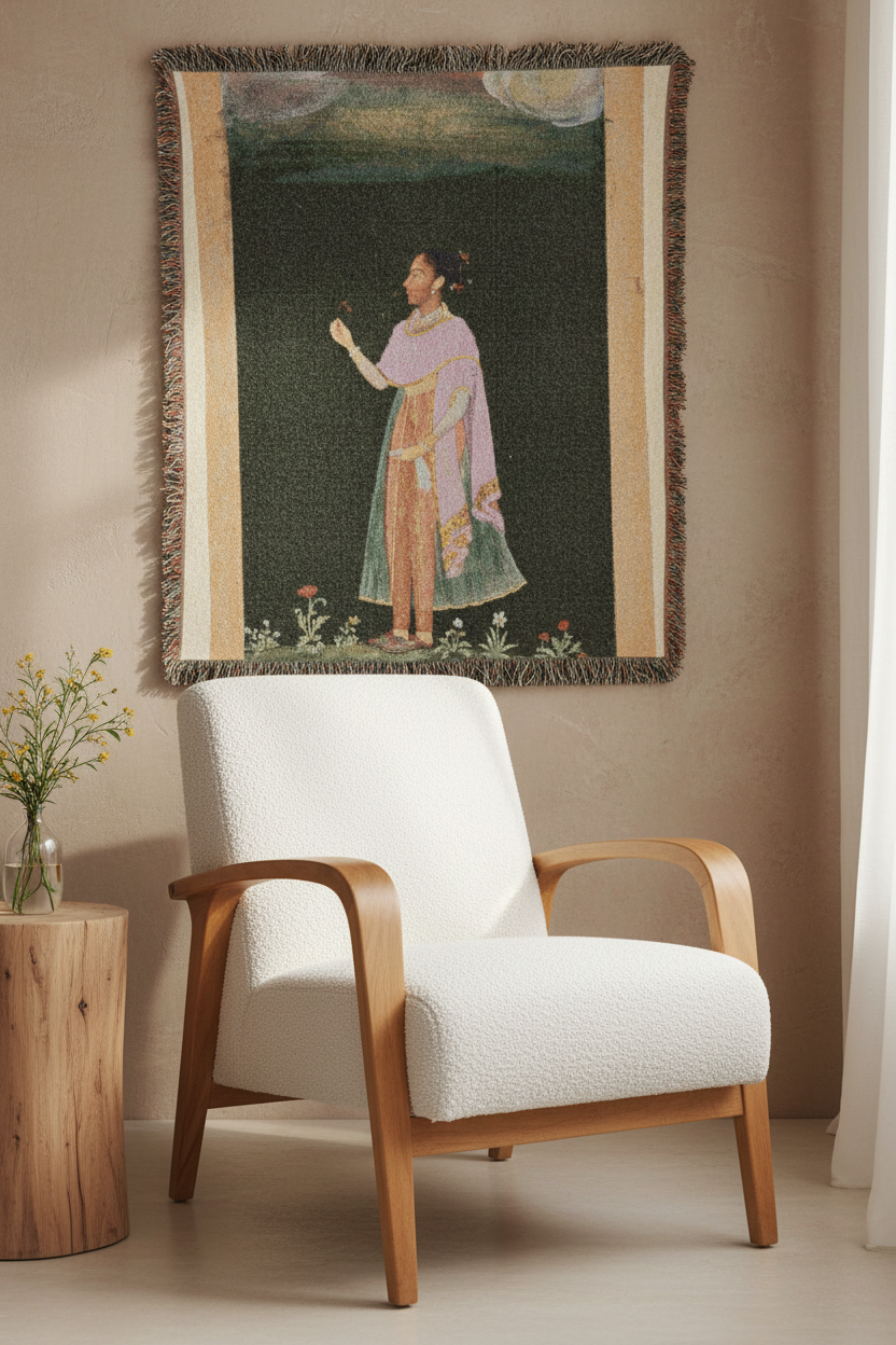 Royal Woman Holding a Flower Tapestry Blanket