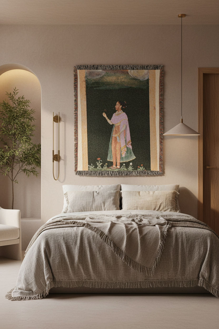 Royal Woman Holding a Flower Tapestry Blanket