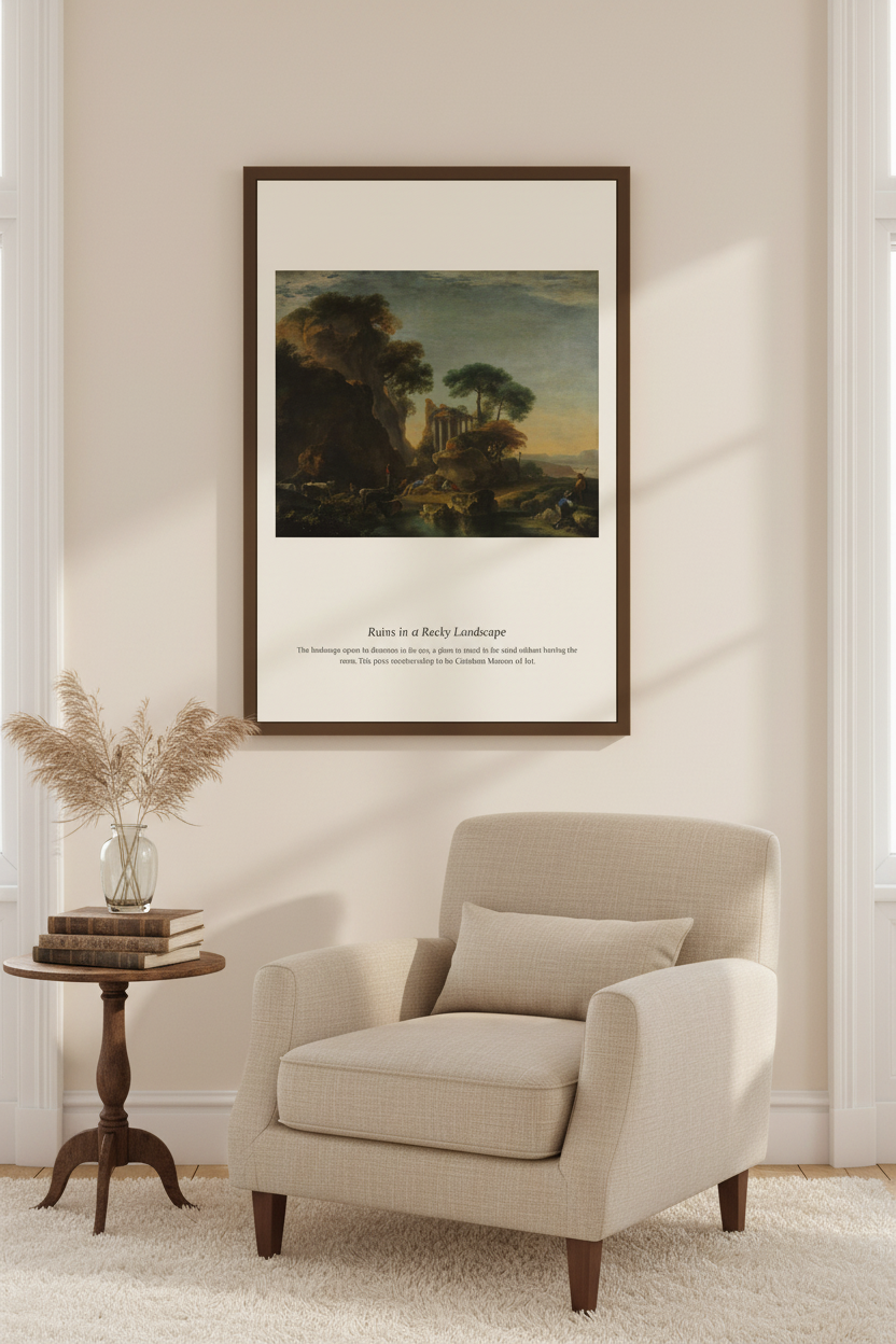 Ruins in a Rocky Landscape — Antique Landscape Print
