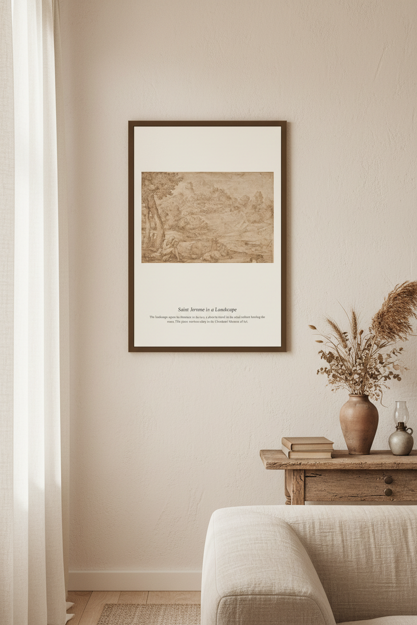 Saint Jerome in a Landscape — Antique Religious Art Print
