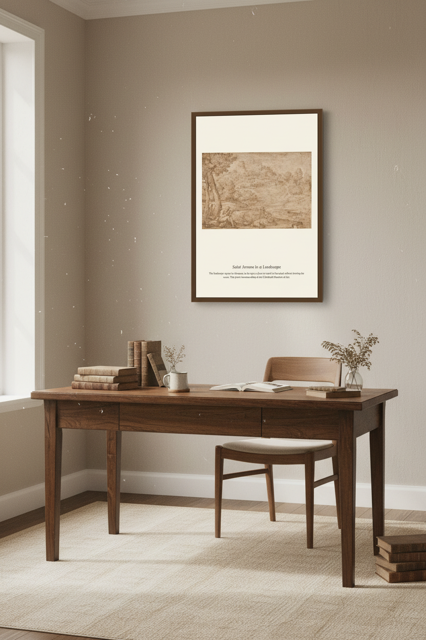 Saint Jerome in a Landscape — Antique Religious Art Print