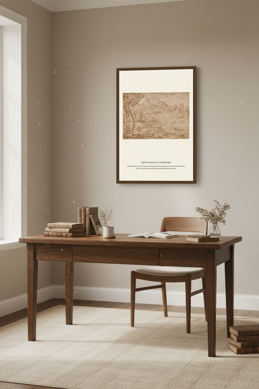 Saint Jerome in a Landscape — Antique Religious Art Print