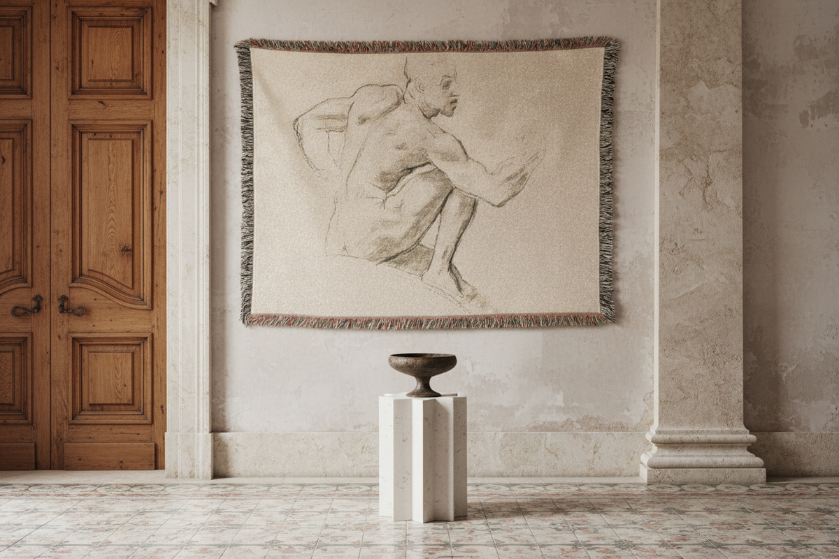 Seated Male Nude — Sargent Tapestry Blanket