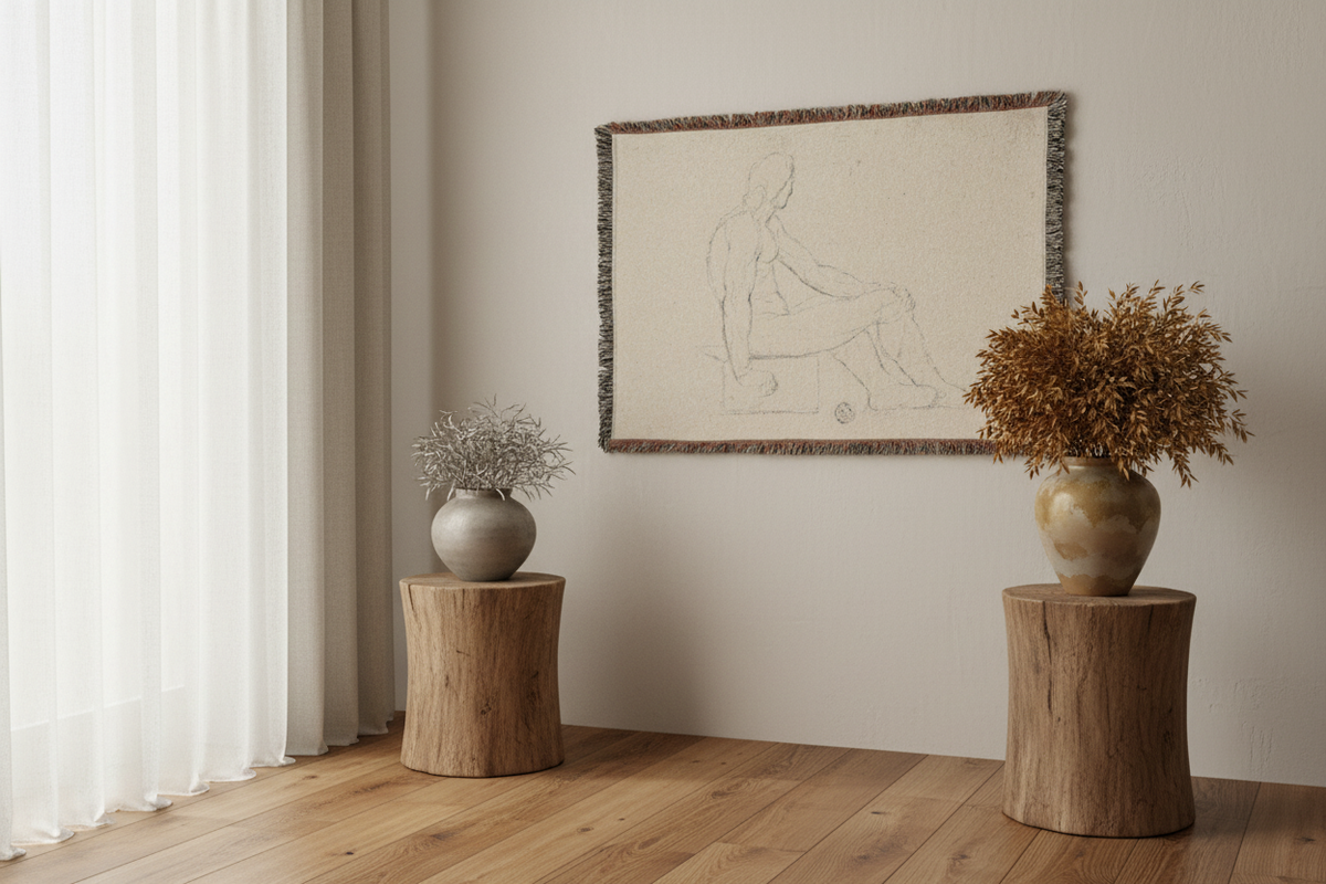 Seated Male Nude (style of David) Tapestry Blanket