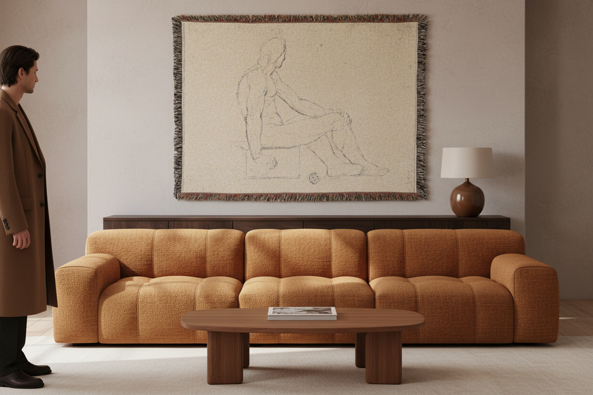 Seated Male Nude (style of David) Tapestry Blanket