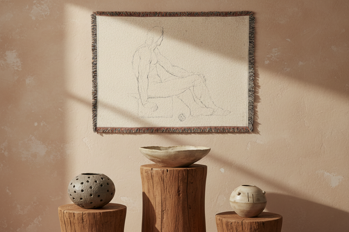 Seated Male Nude (style of David) Tapestry Blanket
