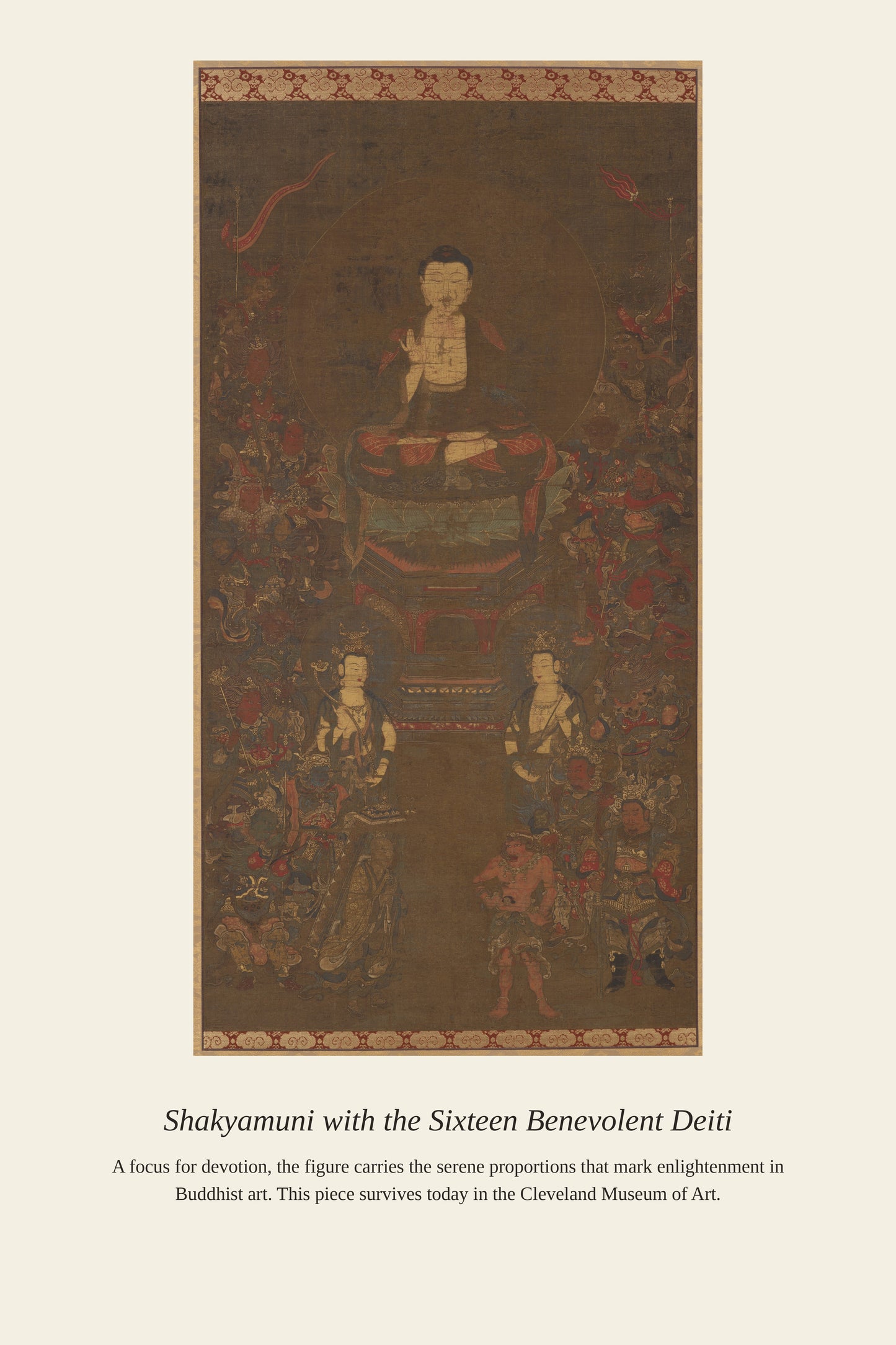 Shakyamuni with the Sixteen Benevolent - Antique Religious Art Print