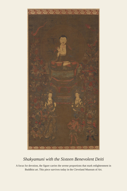 Shakyamuni with the Sixteen Benevolent - Antique Religious Art Print