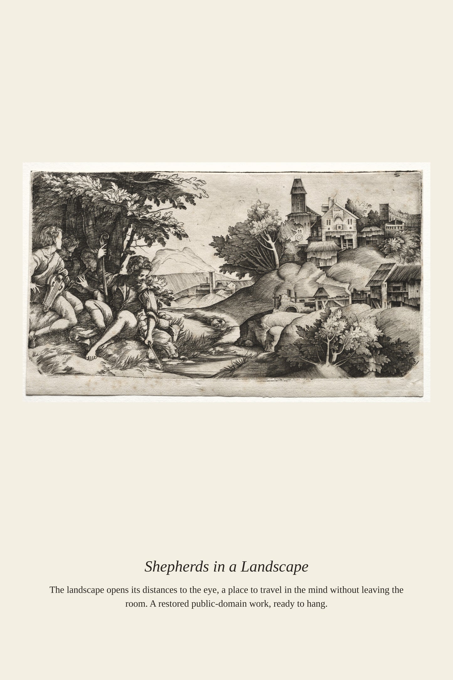 Shepherds in a Landscape - Antique Landscape Print