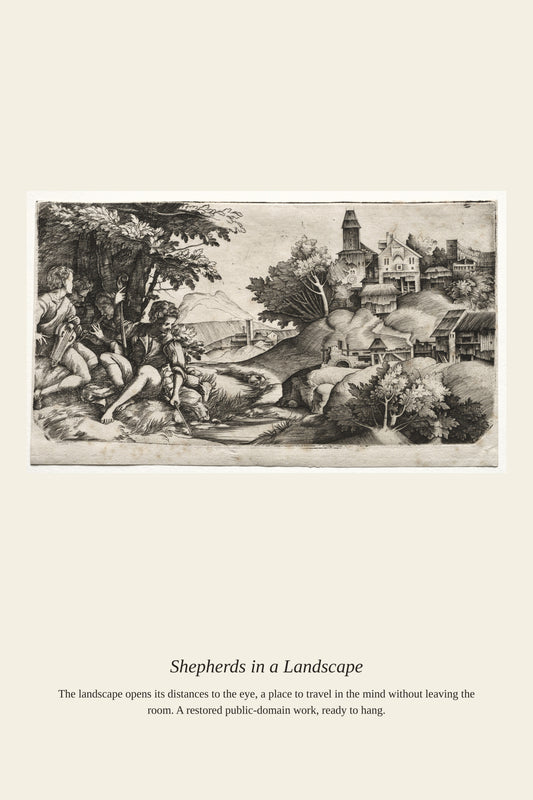 Shepherds in a Landscape - Antique Landscape Print
