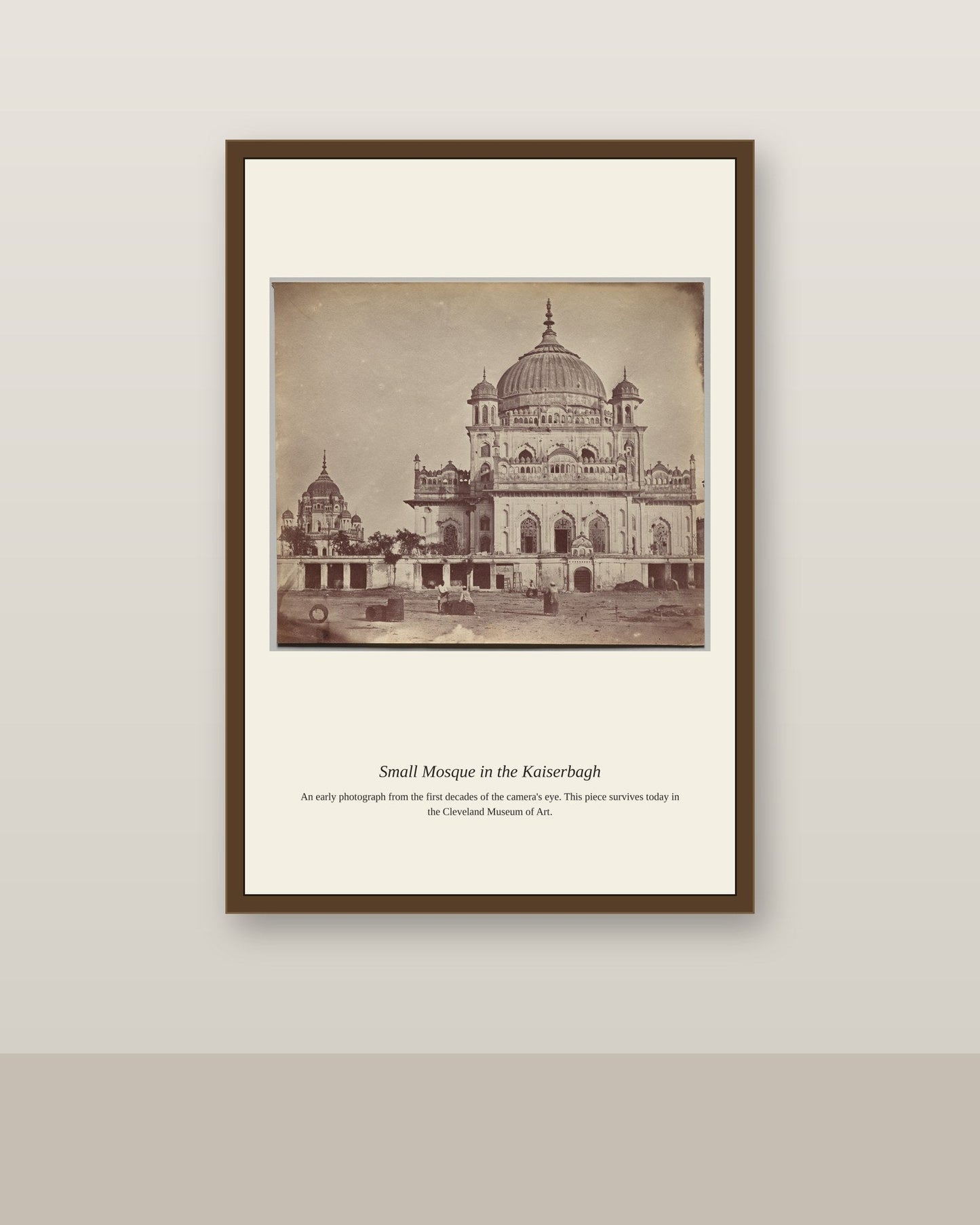 Small Mosque in the Kaiserbagh antique photograph print shown framed on a wall in a styled room