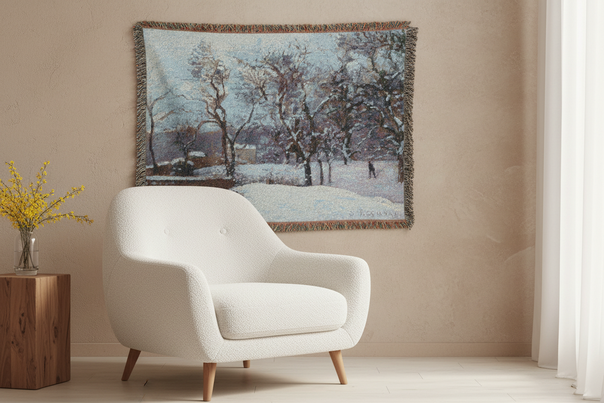 Snow at Louveciennes — Pissarro Tapestry Blanket