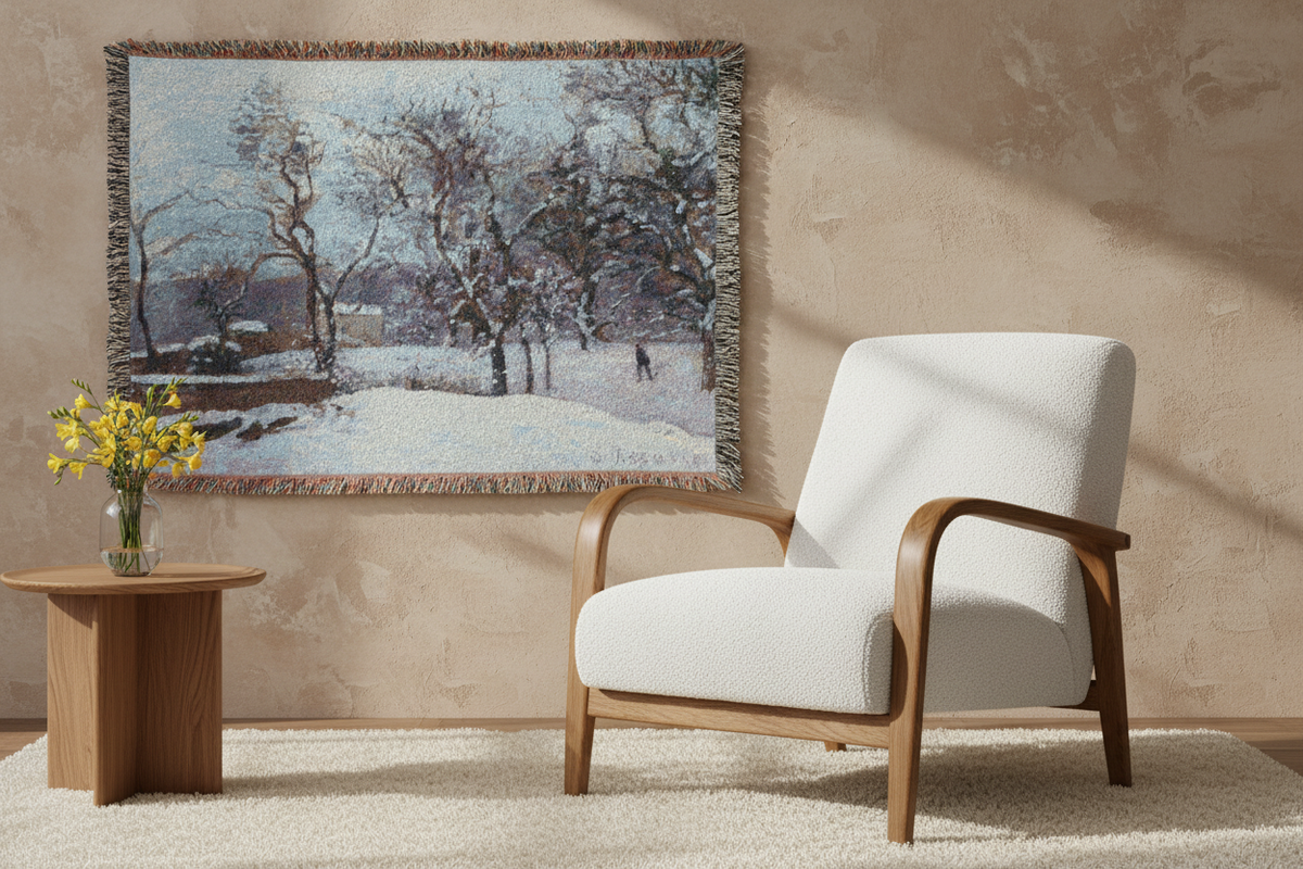 Snow at Louveciennes — Pissarro Tapestry Blanket