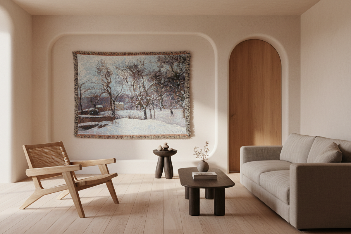 Snow at Louveciennes — Pissarro Tapestry Blanket