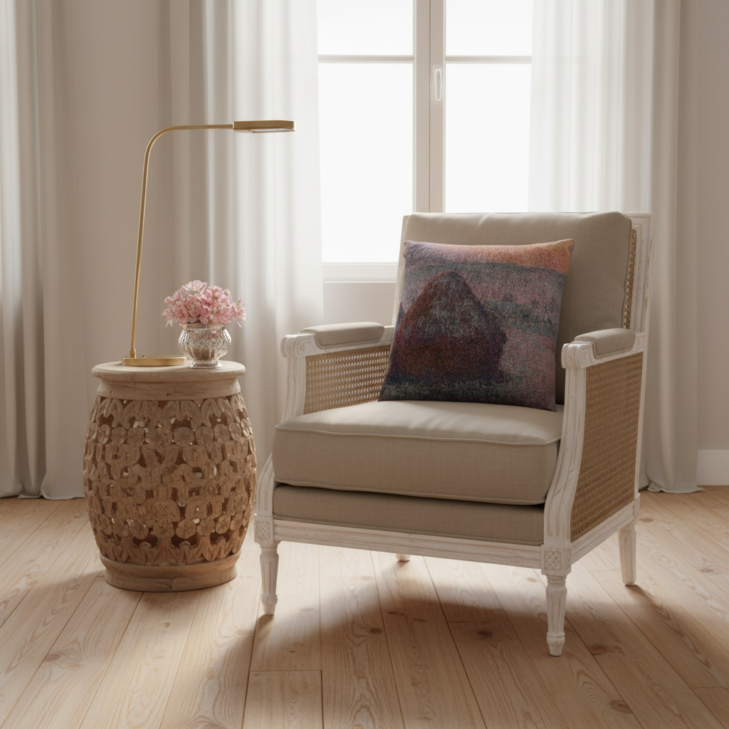Stacks of Wheat (Sunset, Snow Effect) — Monet Pillow