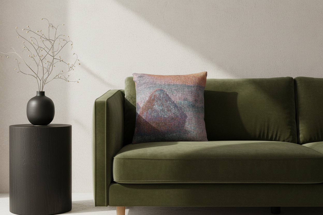 Stacks of Wheat (Sunset, Snow Effect) — Monet Pillow